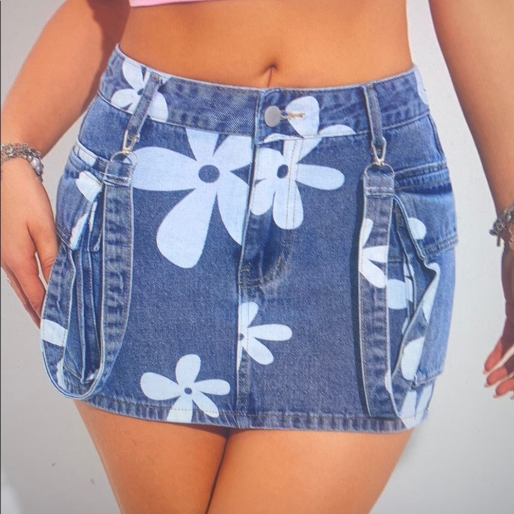 Floral Denim Mini Skirt